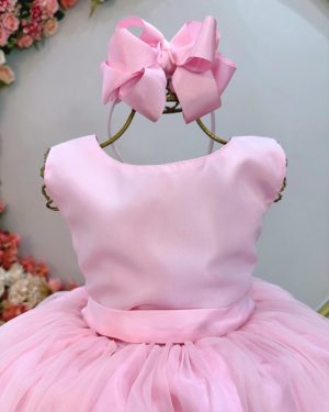 Vestido Infantil Longo Rosa Daminhas Festas Luxo