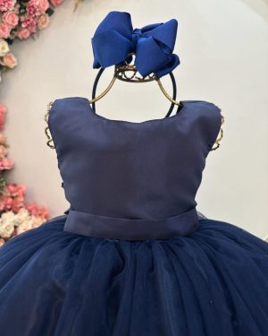 Vestido Infantil Longo Azul Marinho Daminhas Festas Luxo