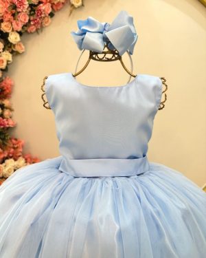 Vestido Infantil Longo Azul Bebê Claro Daminhas Festas Luxo