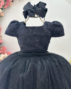 Vestido Infantil Preto Longo Damas C/ Renda Casamento