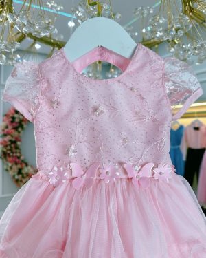 Vestido Bebê Rosa Claro Jardim Encantado Batizado Festas