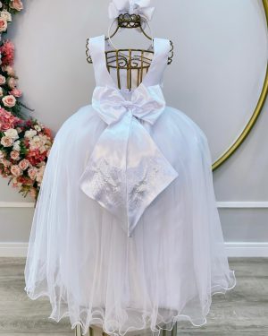 Vestido Infantil Damas de Honra Longo Branco Pérolas