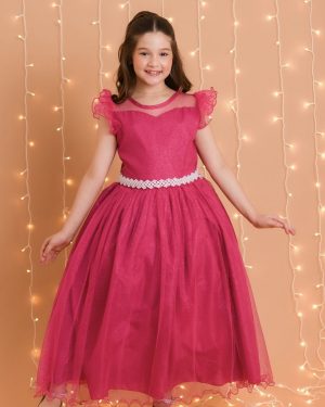 Vestido Infantil Longo Pink Daminhas de Honra C/ Glitter