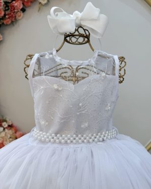 Vestido Infantil Longo Branco C/ Renda Casamento Festas