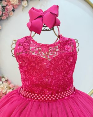 Vestido Infantil Longo Pink C/ Renda Casamentos Festas