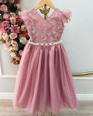 Vestido Infantil Longo Rose C/ Apliques e Renda Damas Festas
