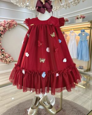 Vestido Infantil Bebê Marsala Jardim Encantado Luxo