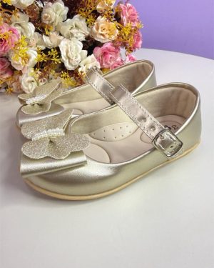 Sapatinho Infantil Dourado Fosco C/ Aplique Borboleta Luxo