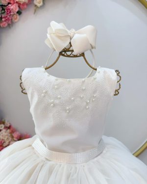 Vestido Infantil Longo Marfim Daminhas Festas Luxo