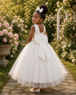 Vestido Infantil Longo Off White C/ Renda e Pérolas Damas Luxo