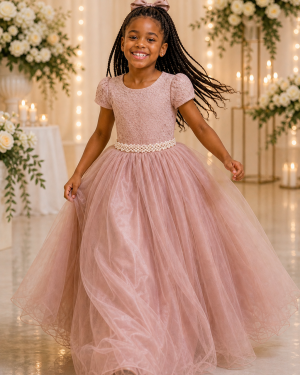 Vestido Infantil Longo Realeza Rose Renda Pérolas Festa Luxo