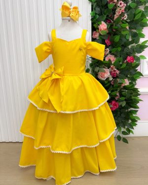 Vestido Banana Club Longo Safira Amarelo