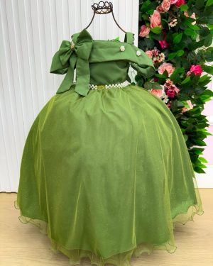 Vestido Banana Club Longo Doce Elegancia Verde Militar